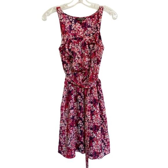 Express Pink floral Sleeveless Summer dress w/ tie belt - XS - Picture 9 of 13